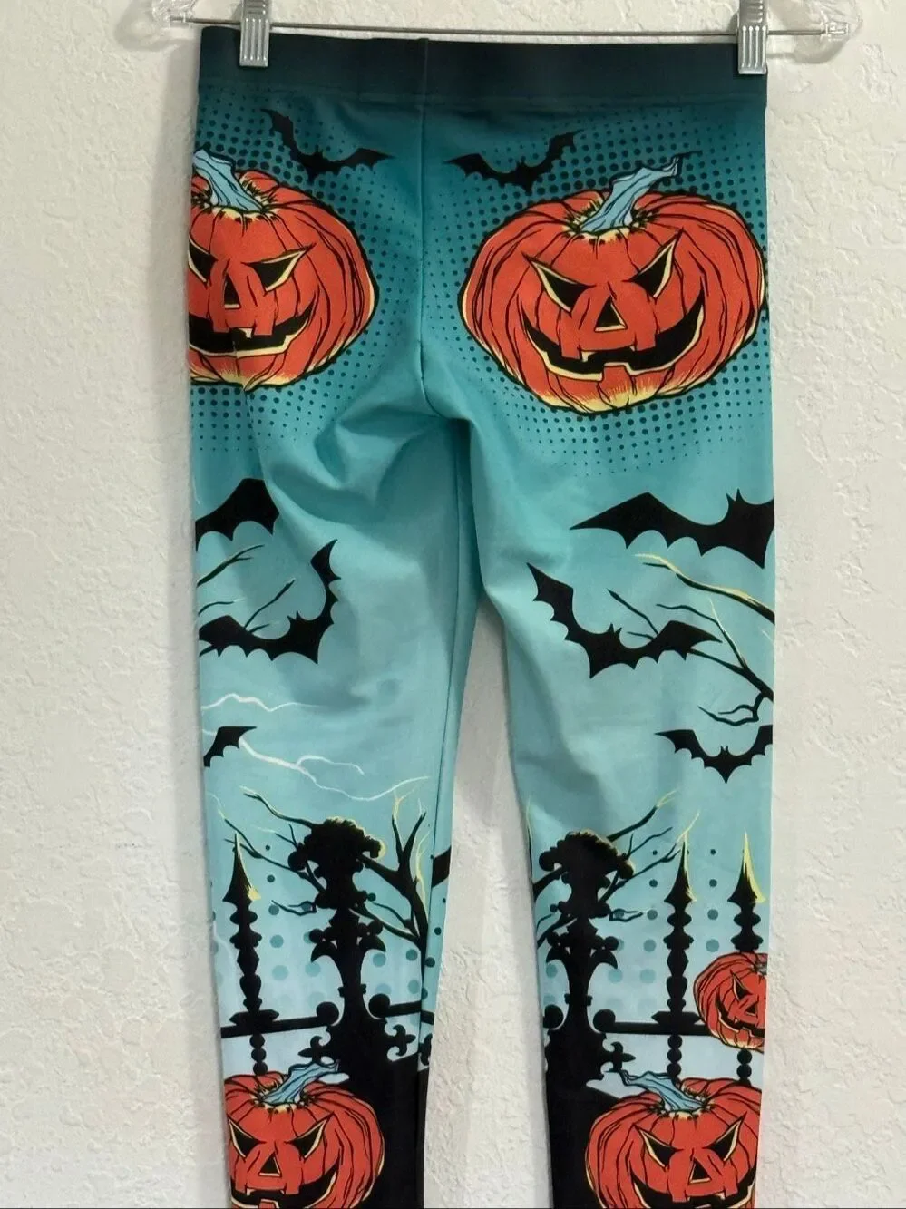 Fiercepulse Pumpkin Bat Dead Tree Print Leggings Halloween Small